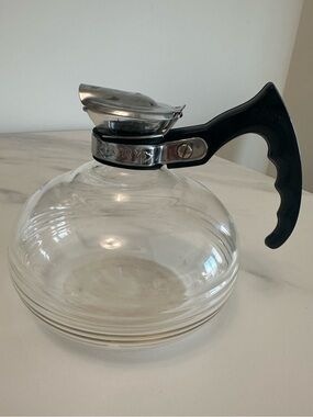 Vintage 1940’s Cory Glass Coffee Carafe with Black Bakelite Handle & Metal Lid